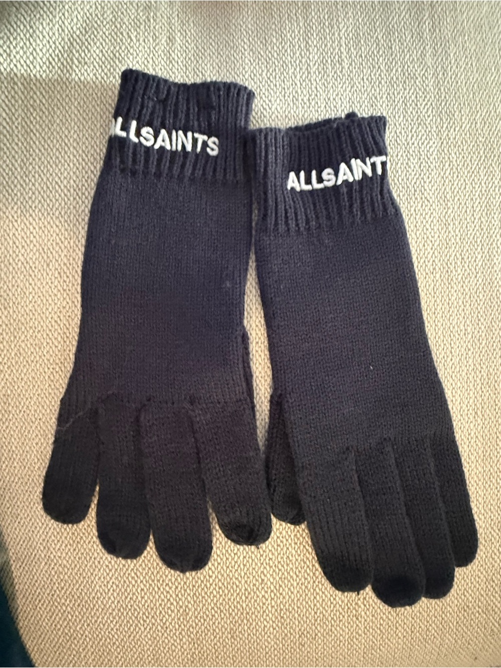 All Saints Collegiate Blue  Knit Logo Touchscreen Gloves